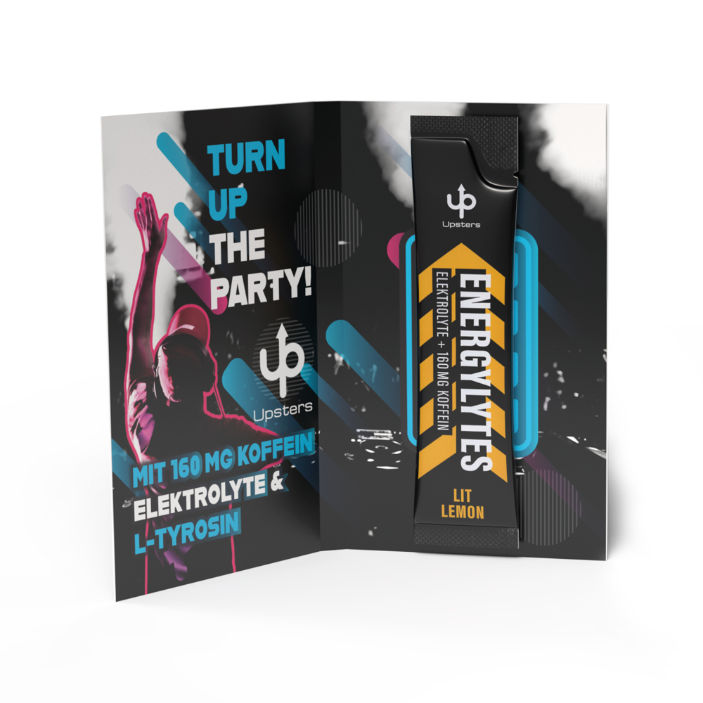Upsters Energylytes Stick in Werbeklappkarte - Stick im Upster-Design