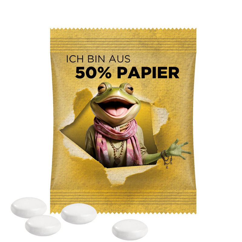 Minitüte, 8 g, recyclingfähiges PapierPlus weiß, Mentos Kaudragee Fruit - weiß