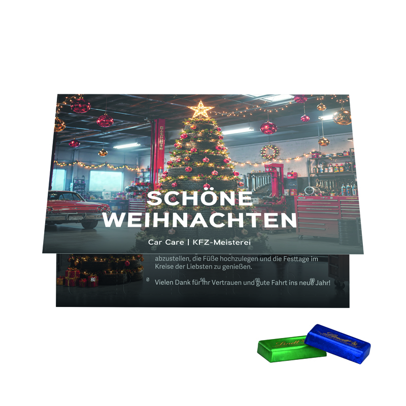 Premium Tisch Adventskalender Flip Cover Querformat Lindt Schokotäfelchen